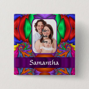 Multicolored personalised fractal 15 cm square badge