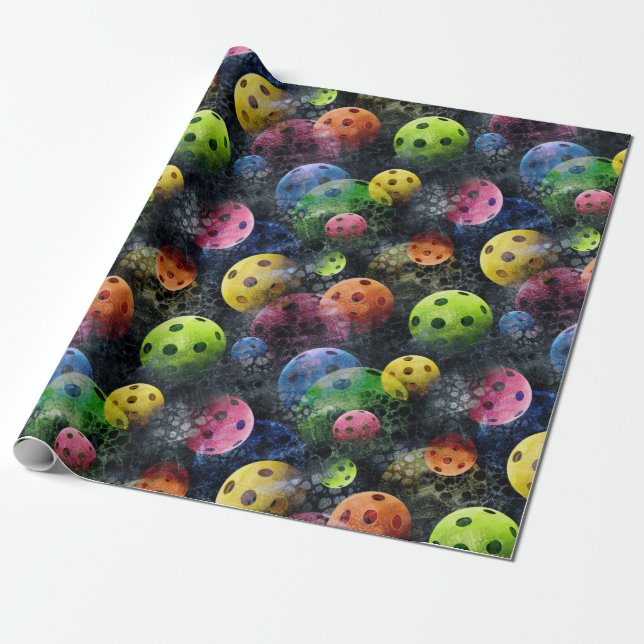 Multicolored Pickle Ball Pattern Wrapping Paper (Unrolled)