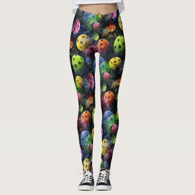 Multicolored Pickleballs Leggings (Front)