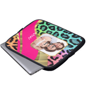 Multicolored pink leopard print laptop sleeve