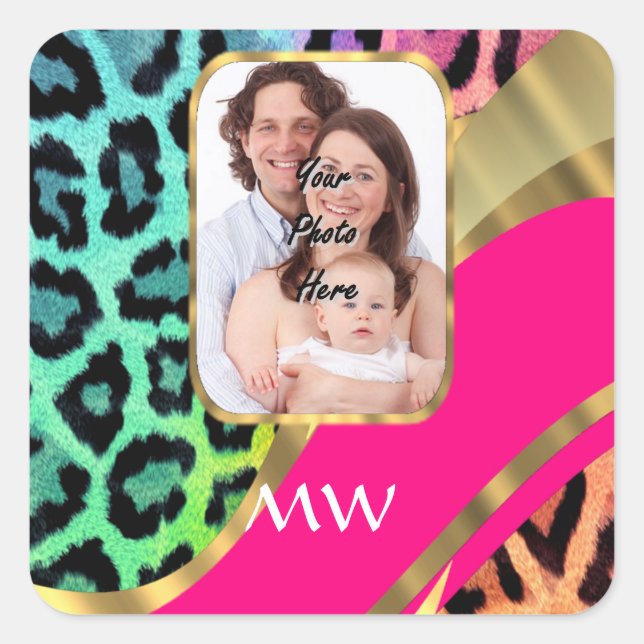 Multicolored pink leopard print square sticker (Front)