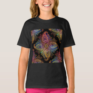 Multicolored Pinweel Paisley on Black T-Shirt