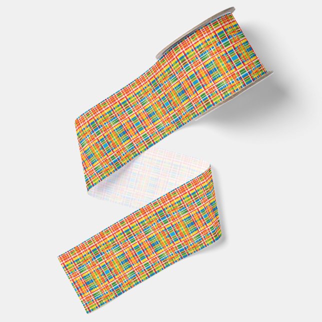 Multicolored Plaid Abstract Pattern Grosgrain Ribbon (Front+Back)