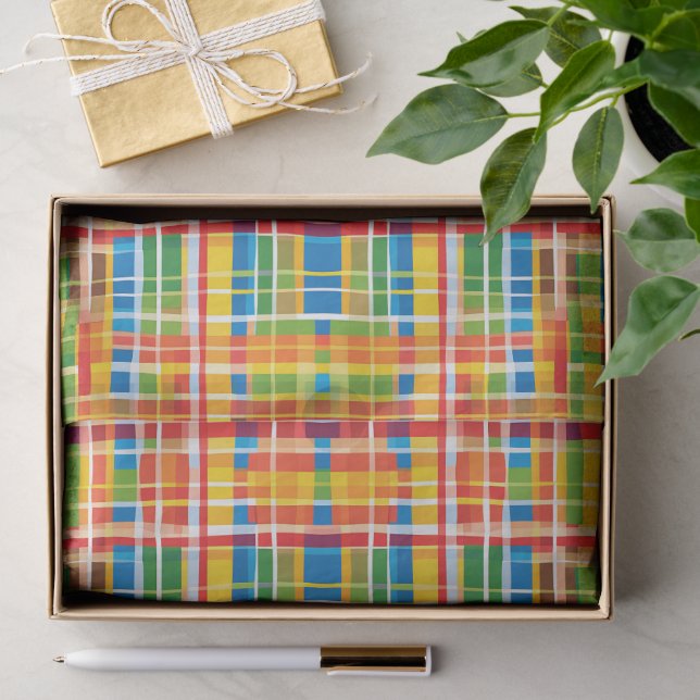 Multicolored Plaid Abstract Pattern Tissue Paper (Gift)
