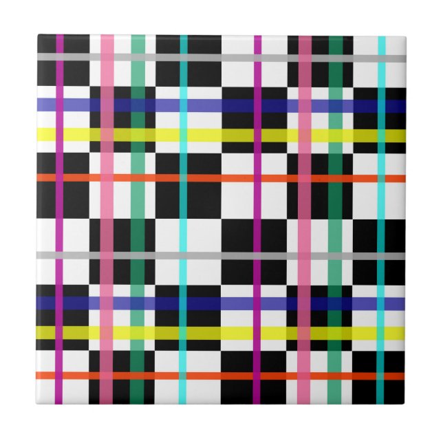 Multicolored Plaid Lines Chequered Tartan Design  Tile (Front)
