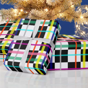 Multicolored Plaid Lines Chequered Tartan Design Wrapping Paper