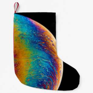 Multicolored planet fluid painting small christmas stocking