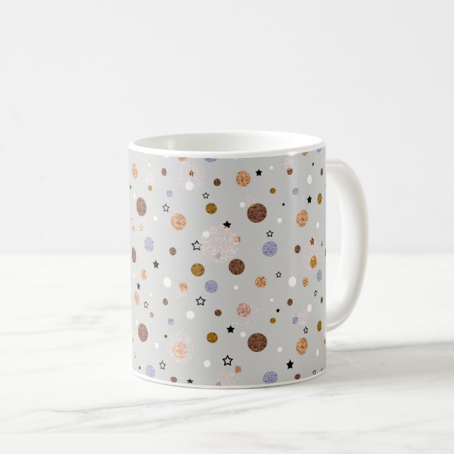 Multicolored polka dots on grey.  coffee mug (Front Right)