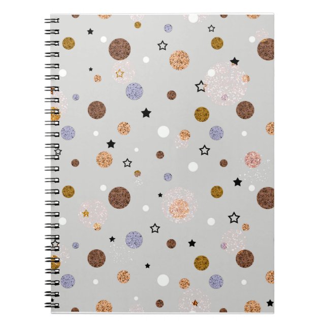Multicolored polka dots on grey.  notebook (Front)