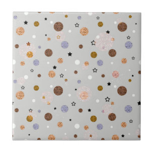 Multicolored polka dots on grey.  tile