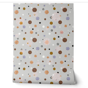 Multicolored polka dots on grey. wallpaper