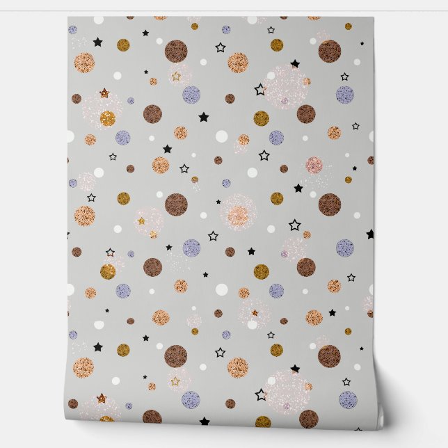 Multicolored polka dots on grey.  wallpaper (Unrolling)