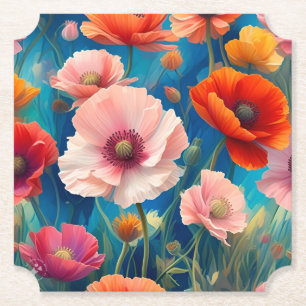 Multicolored Poppy Flowers Garden-47569 Paper Coaster