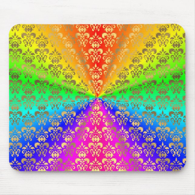 Multicolored rainbow coloured damask mouse mat (Front)