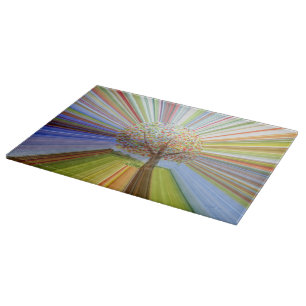 Multicolored Rainbow Striped Autumn Tree Cutting Board