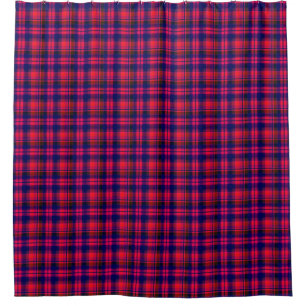 Multicolored red and blue with a checkered pattern shower curtain