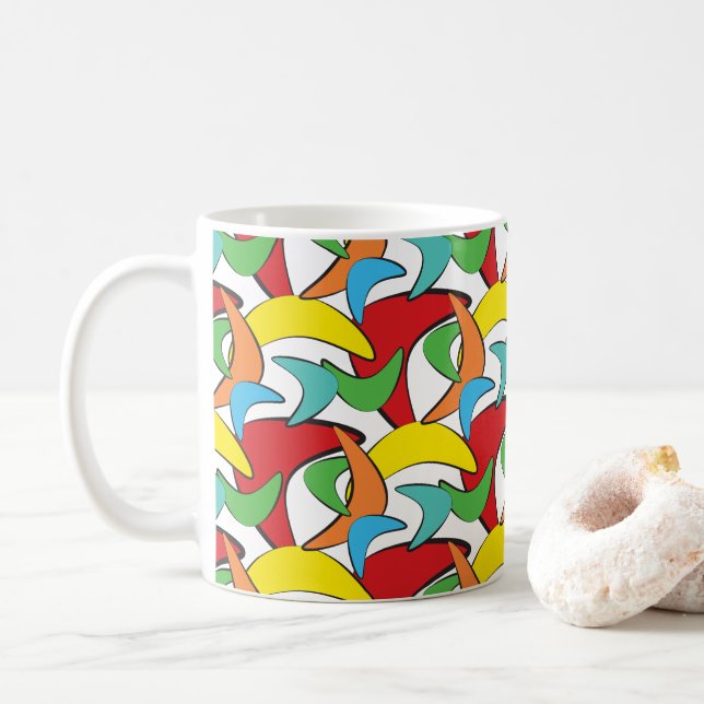 Multicolored Retro Boomerang Pattern Coffee Mug (With Donut)