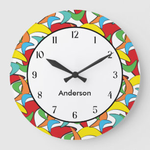 Multicolored Retro Boomerang Pattern Large Clock