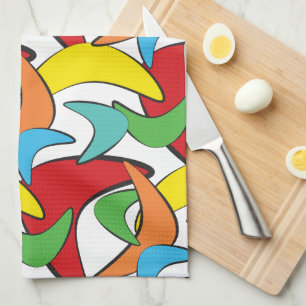 Multicolored Retro Boomerang Pattern Tea Towel