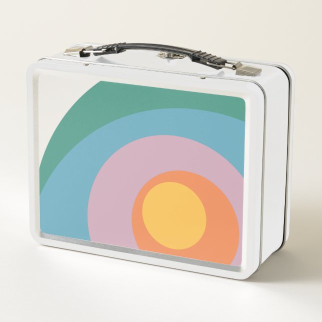 Multicolored retro style circles metal lunch box (Back)