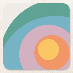 Multicolored retro style circles square paper coaster