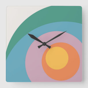 Multicolored retro style circles square wall clock