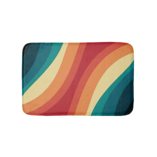 Multicolored retro style waves design bath mat