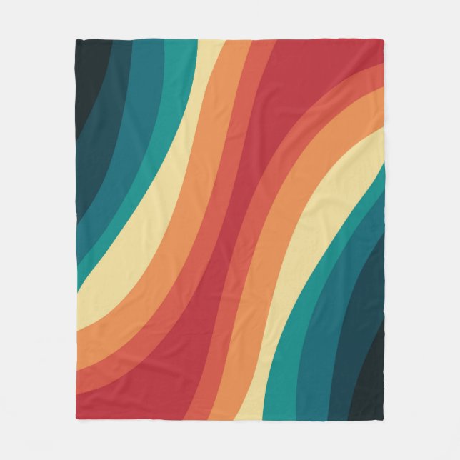 Multicolored retro style waves design fleece blanket (Front)