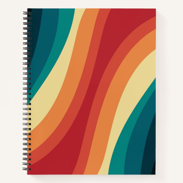 Multicolored retro style waves design notebook (Front)
