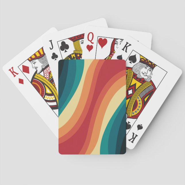 Multicolored retro style waves design playing cards (Back)