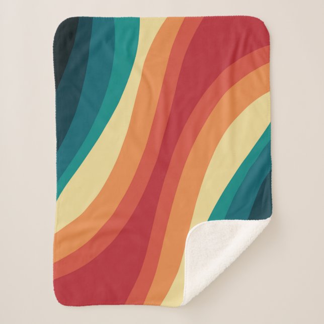 Multicolored retro style waves design sherpa blanket (Front)