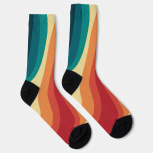 Multicolored retro style waves design socks