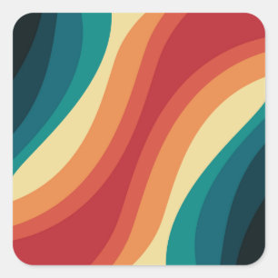Multicolored retro style waves design square sticker