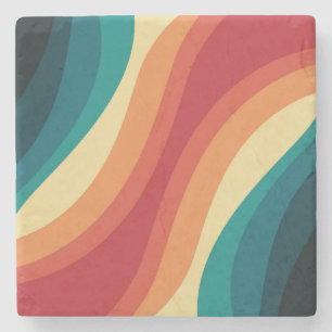 Multicolored retro style waves design stone coaster