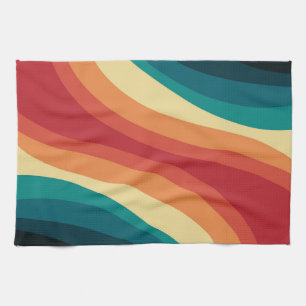 Multicolored retro style waves design tea towel