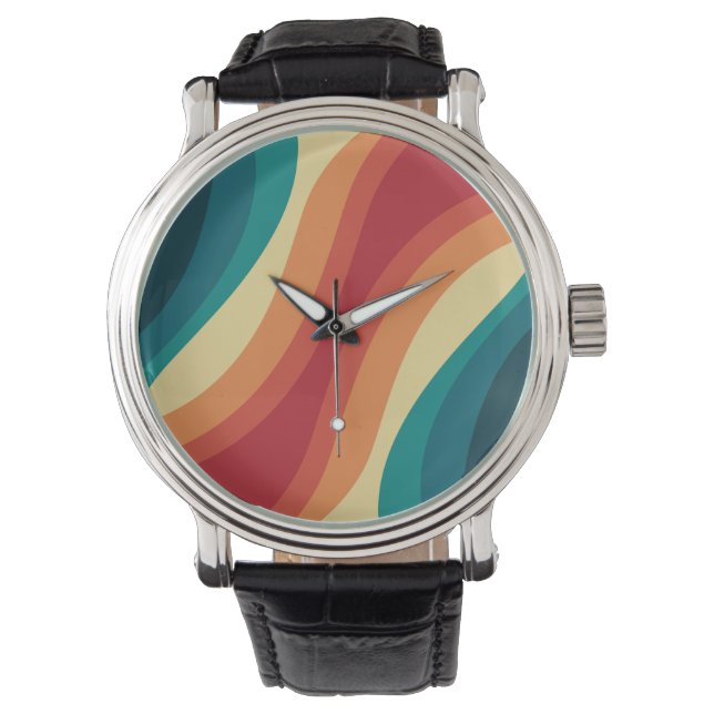 Multicolored retro style waves design watch (Front)
