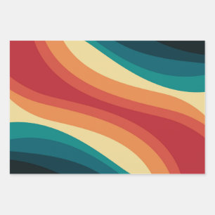 Multicolored retro style waves design wrapping paper sheet