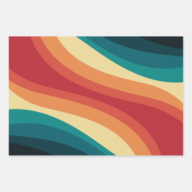 Multicolored retro style waves design wrapping paper sheet (Front)