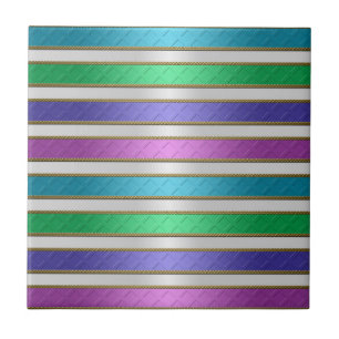 Multicolored Ribbons Stripes in Pink Blue Purple Tile