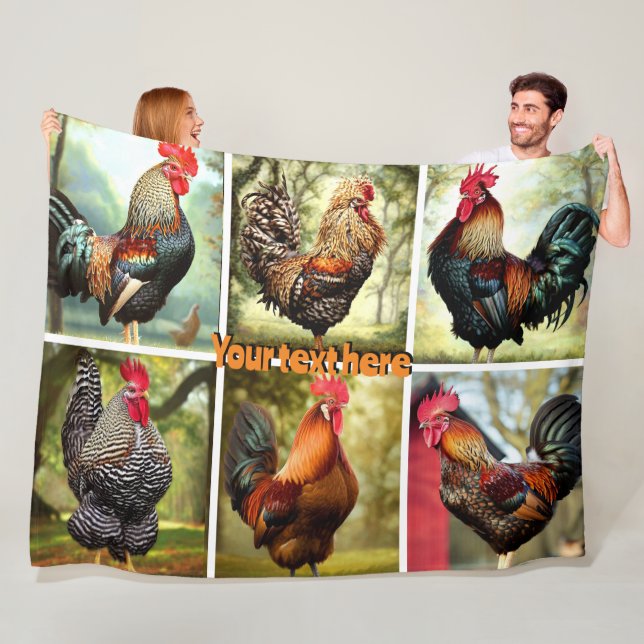 Multicolored Roosters Fleece Blanket (In Situ)
