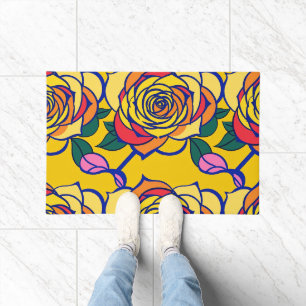 Multicolored Roses In A Pop Art Style Doormat