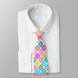 Multicolored rustic flower pattern on white  tie