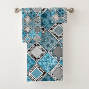 Multicolored , rustic , patchwork , patches  bath  bath towel set