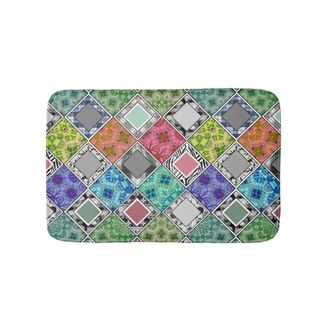 Multicolored , rustic , patchwork , patches  bath mat (Front)
