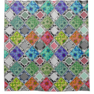 Multicolored , rustic , patchwork , patches   shower curtain
