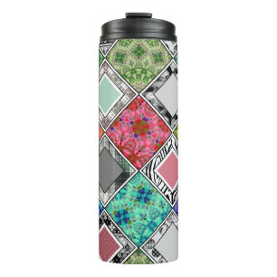 Multicolored , rustic , patchwork , patches   thermal tumbler