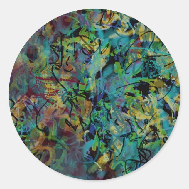 Multicolored Scribbled Abstract Art Classic Round Sticker (Front)