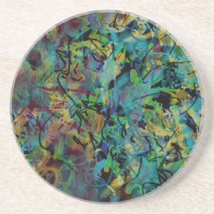 Multicolored Scribbled Abstract Art Coaster