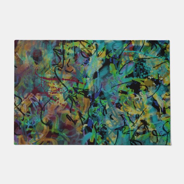 Multicolored Scribbled Abstract Art Doormat (Front)