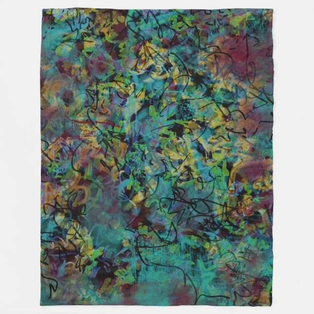 Multicolored Scribbled Abstract Art Fleece Blanket (Front)